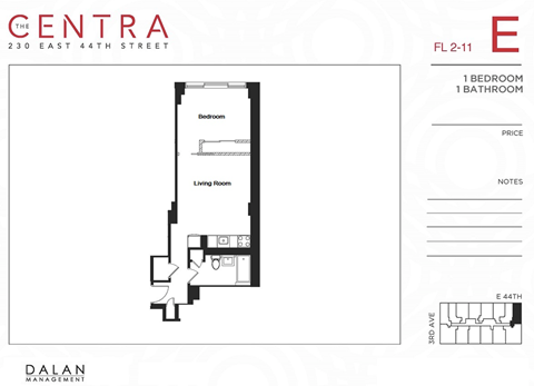 Floor plan for 1 bed, 1 bath, 448 sqft